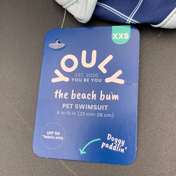 Youly Swimsuit The Beach Bum Pet Dog XXS 9-11 Inch Blue Check NWT UPF 50+ - Picture 2 of 4